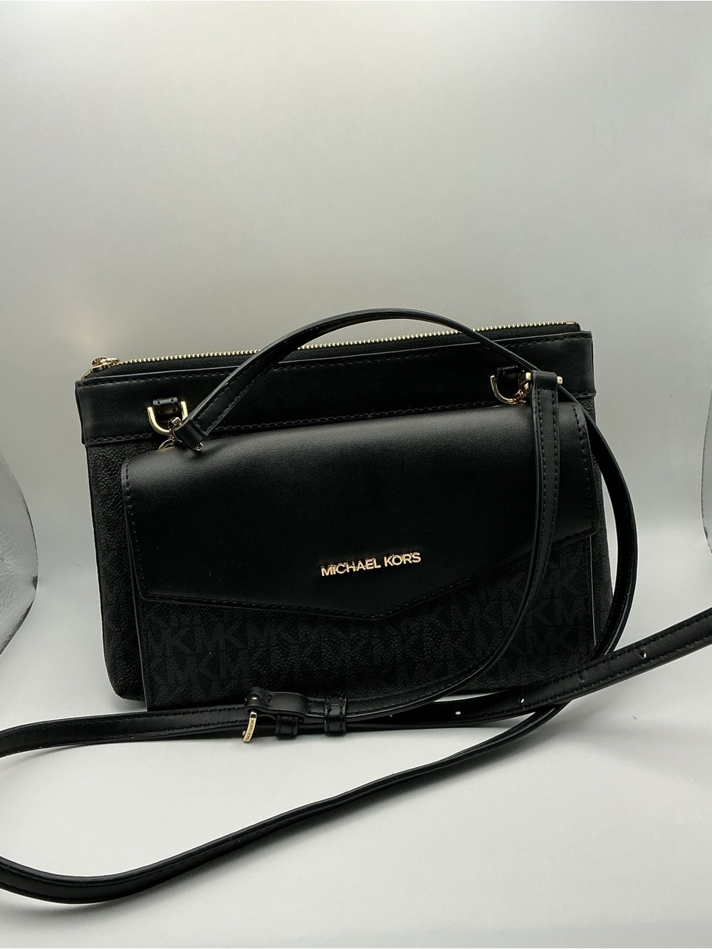 Michael Kors 2 Pc Black Signature MK Crossbody & Pouch Set